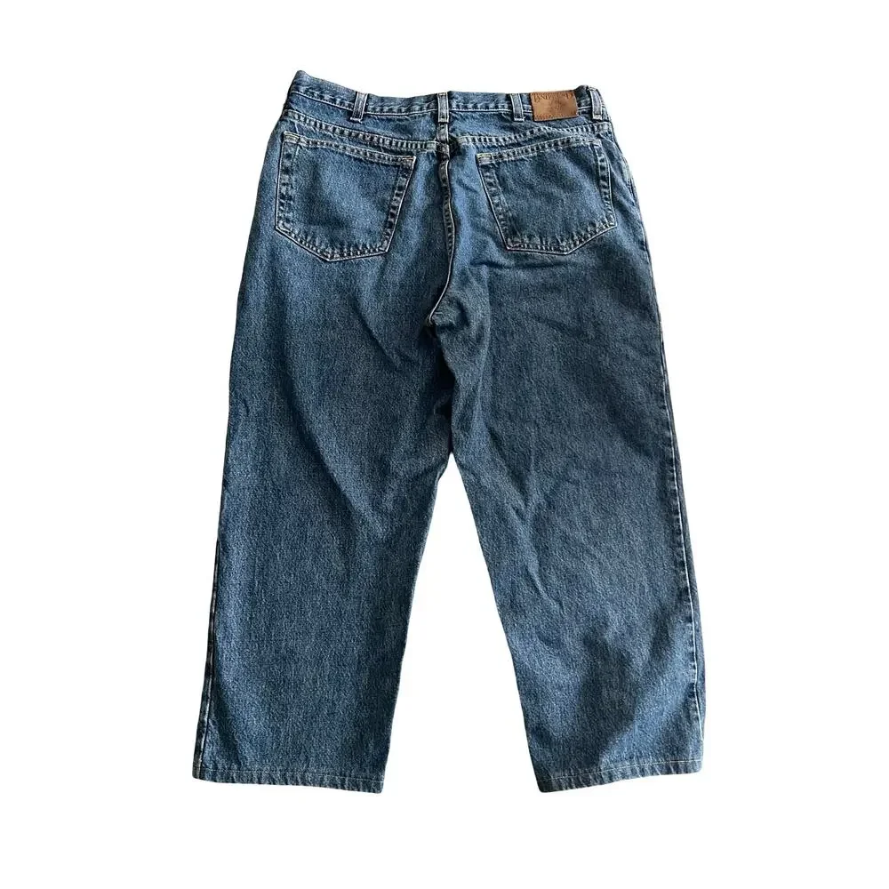 Vintage Lands End Square Rigger Jeans Mens 36 R Blue Denim Relaxed Wide Leg